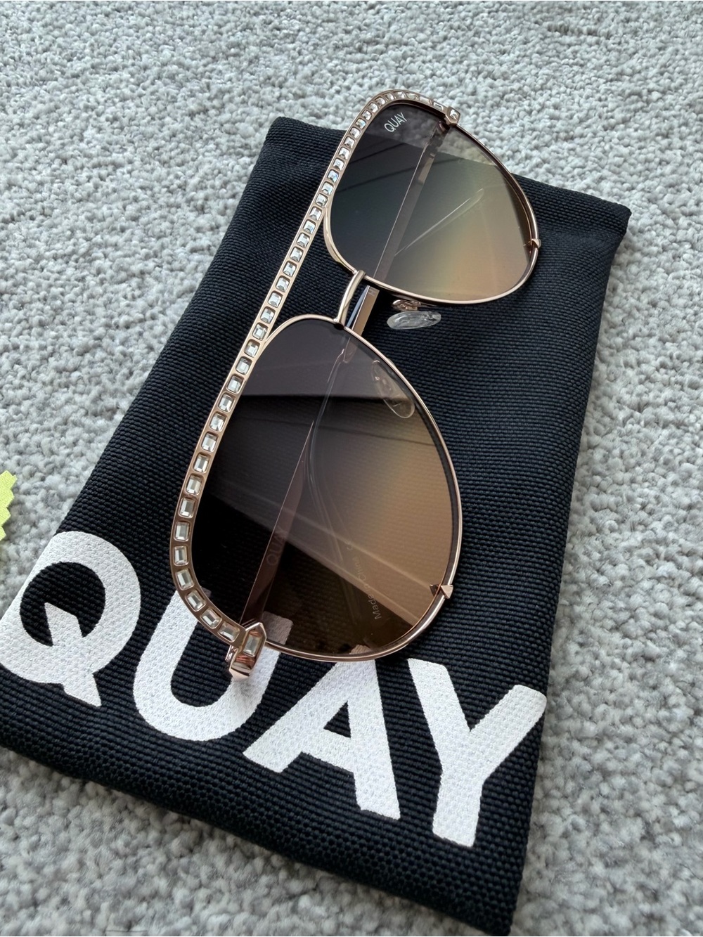 QUAY High Key Bling Limited Edition Rose Gold Crystal Aviator Sunglasses 126